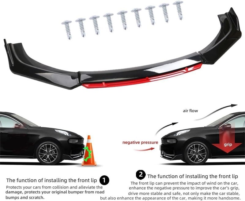 DREAMIZER Car Universal Front Bumper Lip 4pcs Body Kit Chin Spoiler Splitter Diffuser Protector Compatiable for Toyota Honda Nissan Hyundai and More (Red) - Image 5